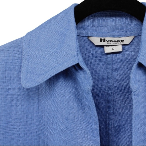 Nycard Collection Bright Sky Blue Linen Summer Chic Blazer Women’s Size 10 - Picture 3 of 9